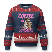 Iced Coffee and Sunshine Ugly Christmas Sweater Funny Raccoon Summer Coffee Lover Gift