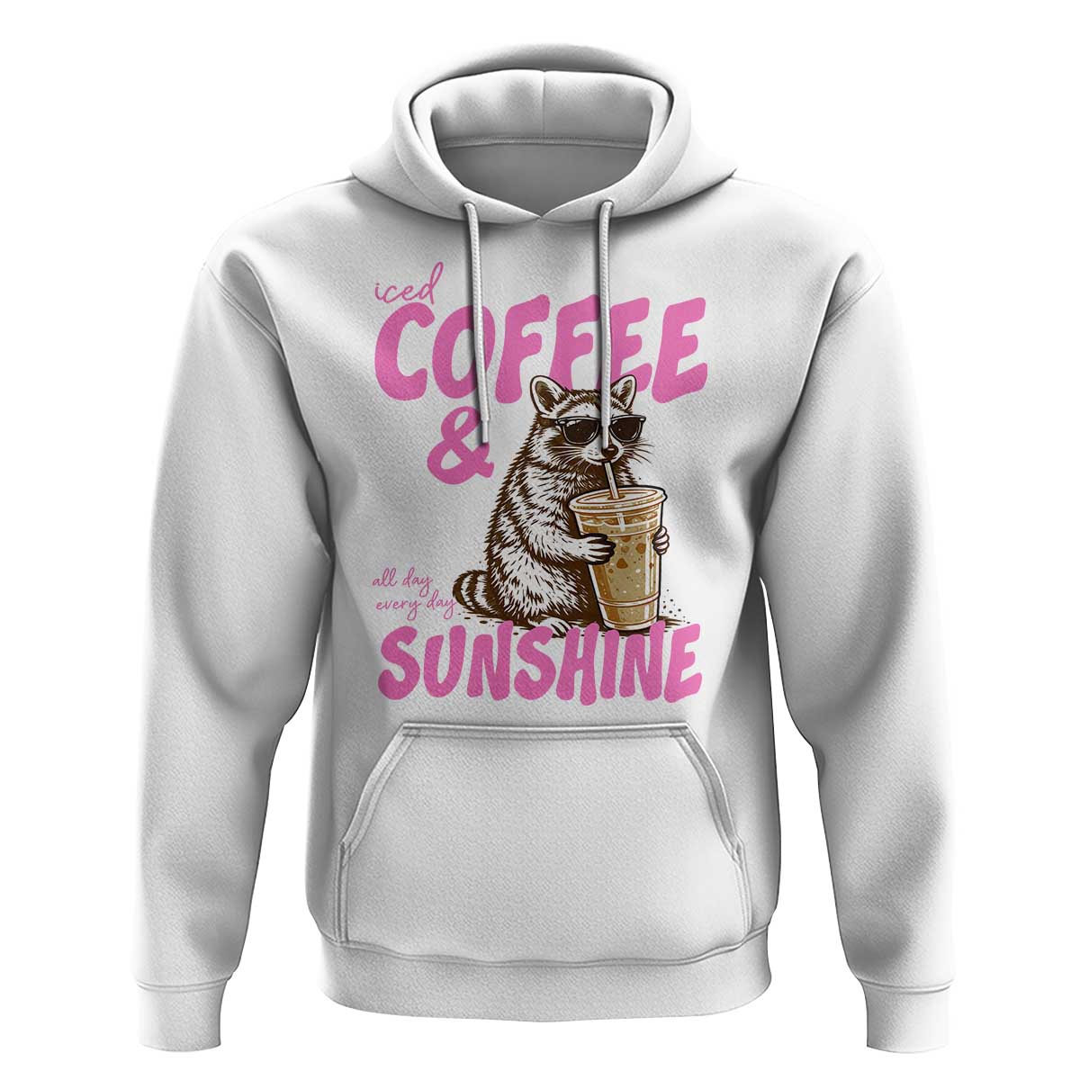 Iced Coffee and Sunshine Hoodie Funny Raccoon Summer Coffee Lover Gift