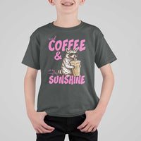 Iced Coffee and Sunshine T Shirt For Kid Funny Raccoon Summer Coffee Lover Gift