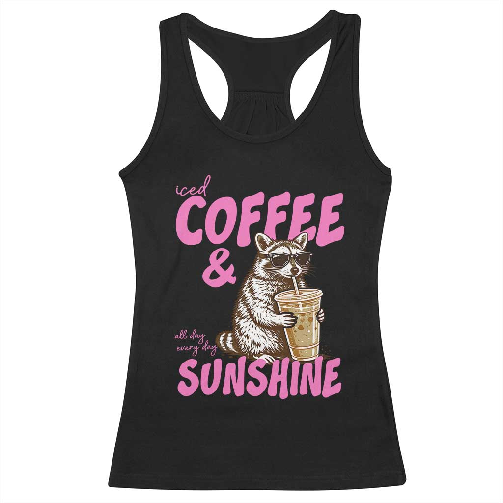 Iced Coffee and Sunshine Racerback Tank Top Funny Raccoon Summer Coffee Lover Gift