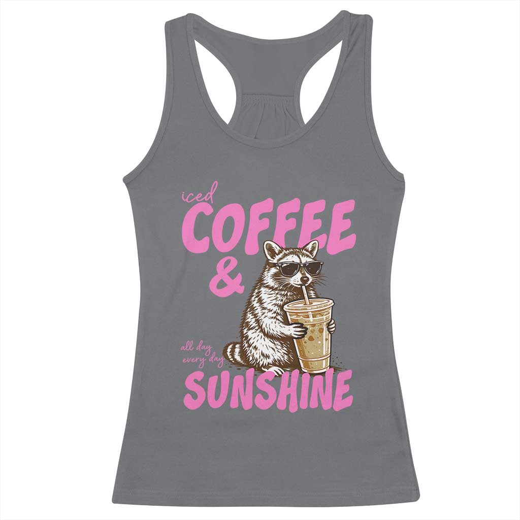 Iced Coffee and Sunshine Racerback Tank Top Funny Raccoon Summer Coffee Lover Gift