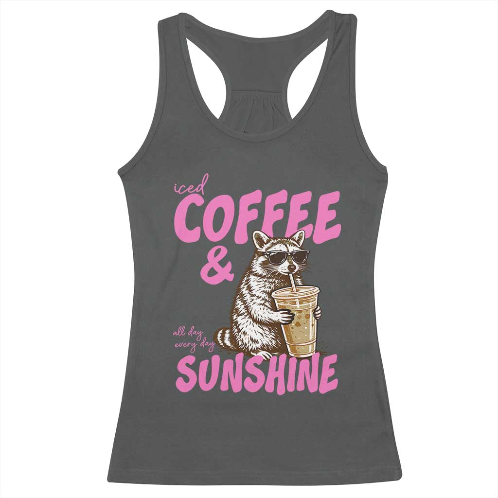 Iced Coffee and Sunshine Racerback Tank Top Funny Raccoon Summer Coffee Lover Gift