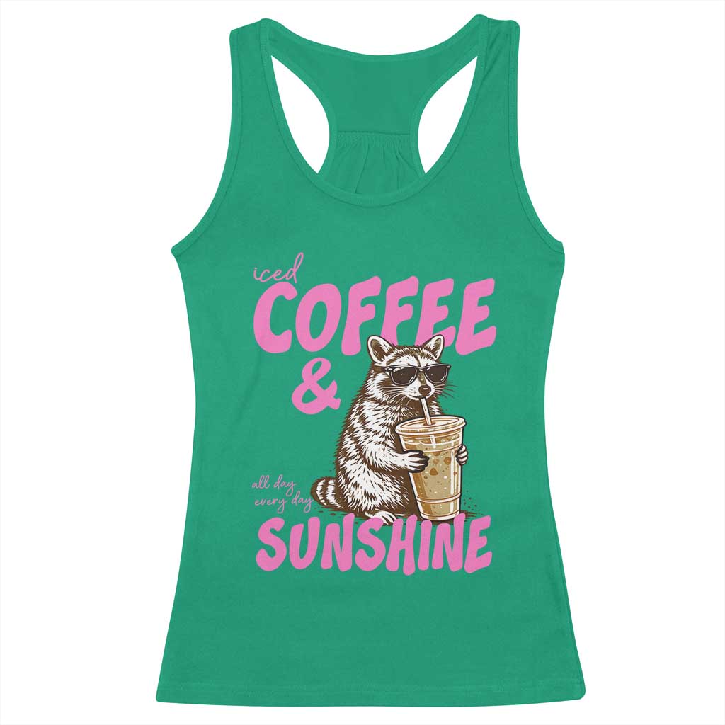 Iced Coffee and Sunshine Racerback Tank Top Funny Raccoon Summer Coffee Lover Gift