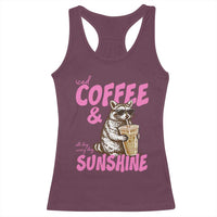 Iced Coffee and Sunshine Racerback Tank Top Funny Raccoon Summer Coffee Lover Gift