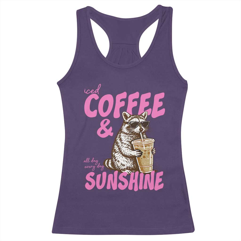 Iced Coffee and Sunshine Racerback Tank Top Funny Raccoon Summer Coffee Lover Gift