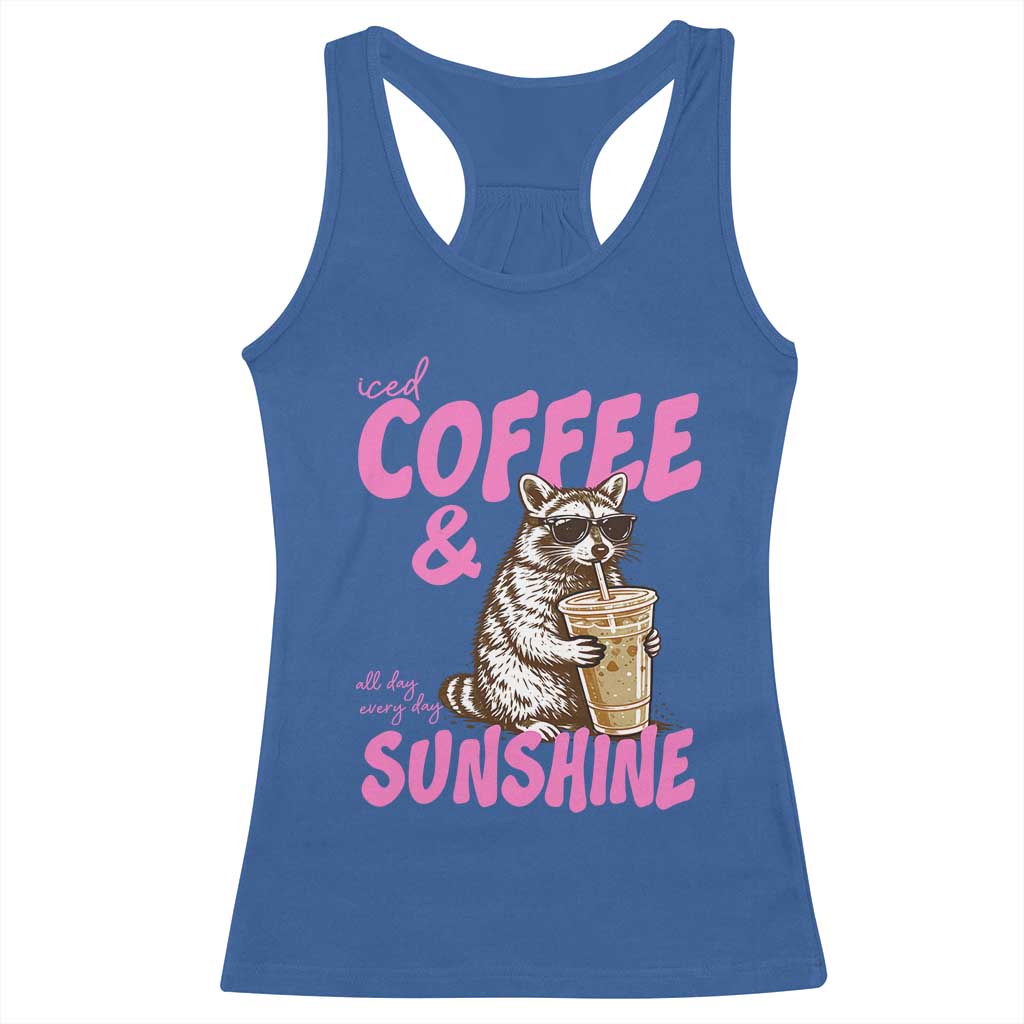 Iced Coffee and Sunshine Racerback Tank Top Funny Raccoon Summer Coffee Lover Gift