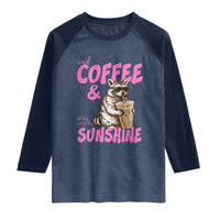 Iced Coffee and Sunshine Raglan Shirt Funny Raccoon Summer Coffee Lover Gift