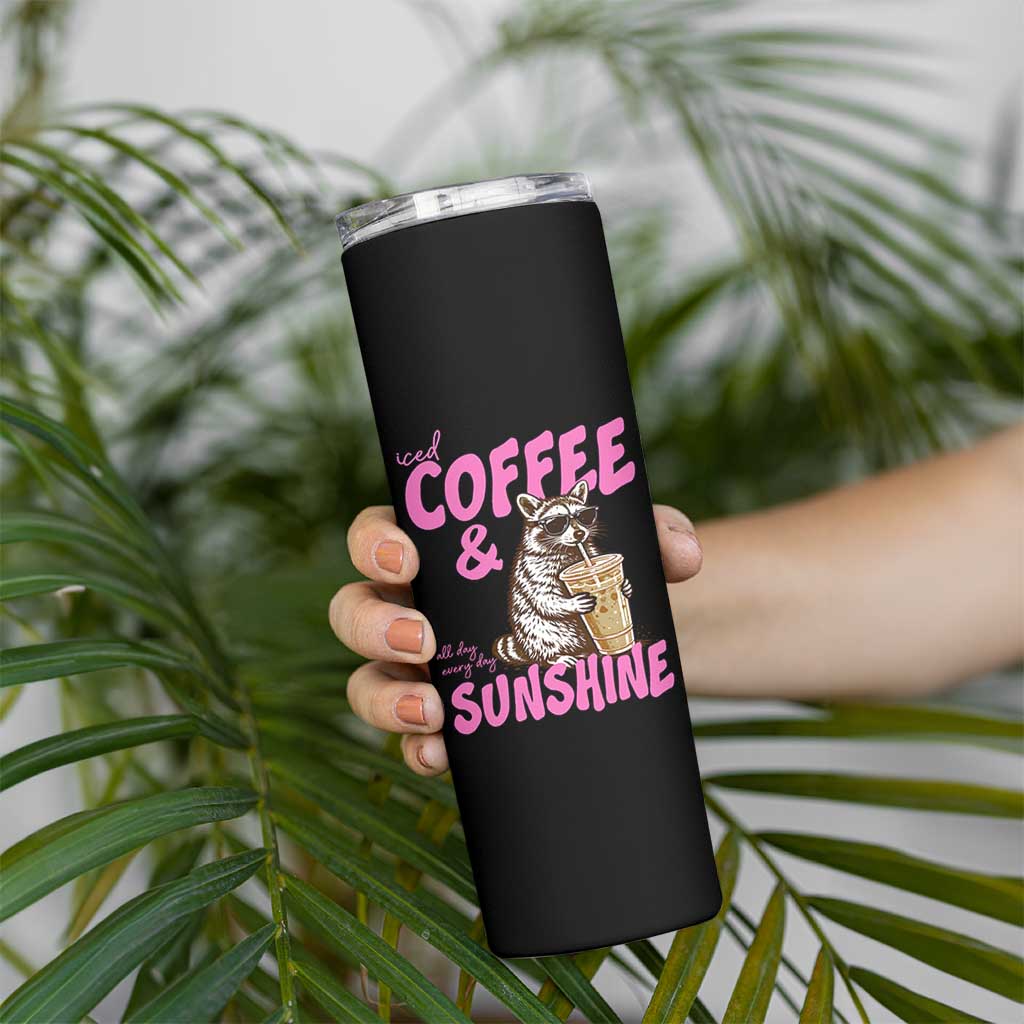 Iced Coffee and Sunshine Skinny Tumbler Funny Raccoon Summer Coffee Lover Gift