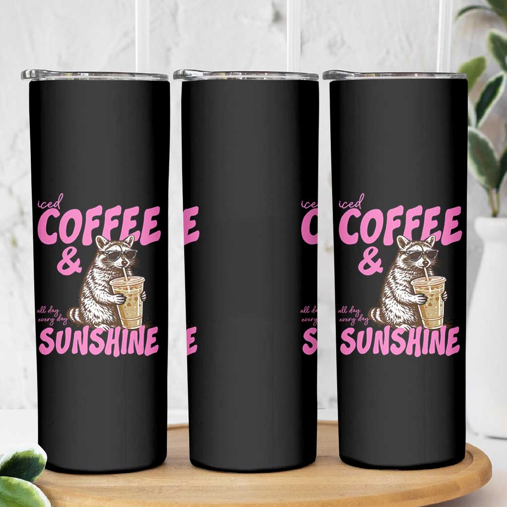 Iced Coffee and Sunshine Skinny Tumbler Funny Raccoon Summer Coffee Lover Gift
