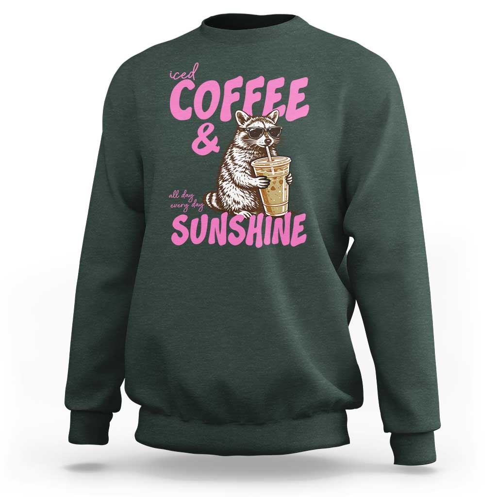 Iced Coffee and Sunshine Sweatshirt Funny Raccoon Summer Coffee Lover Gift