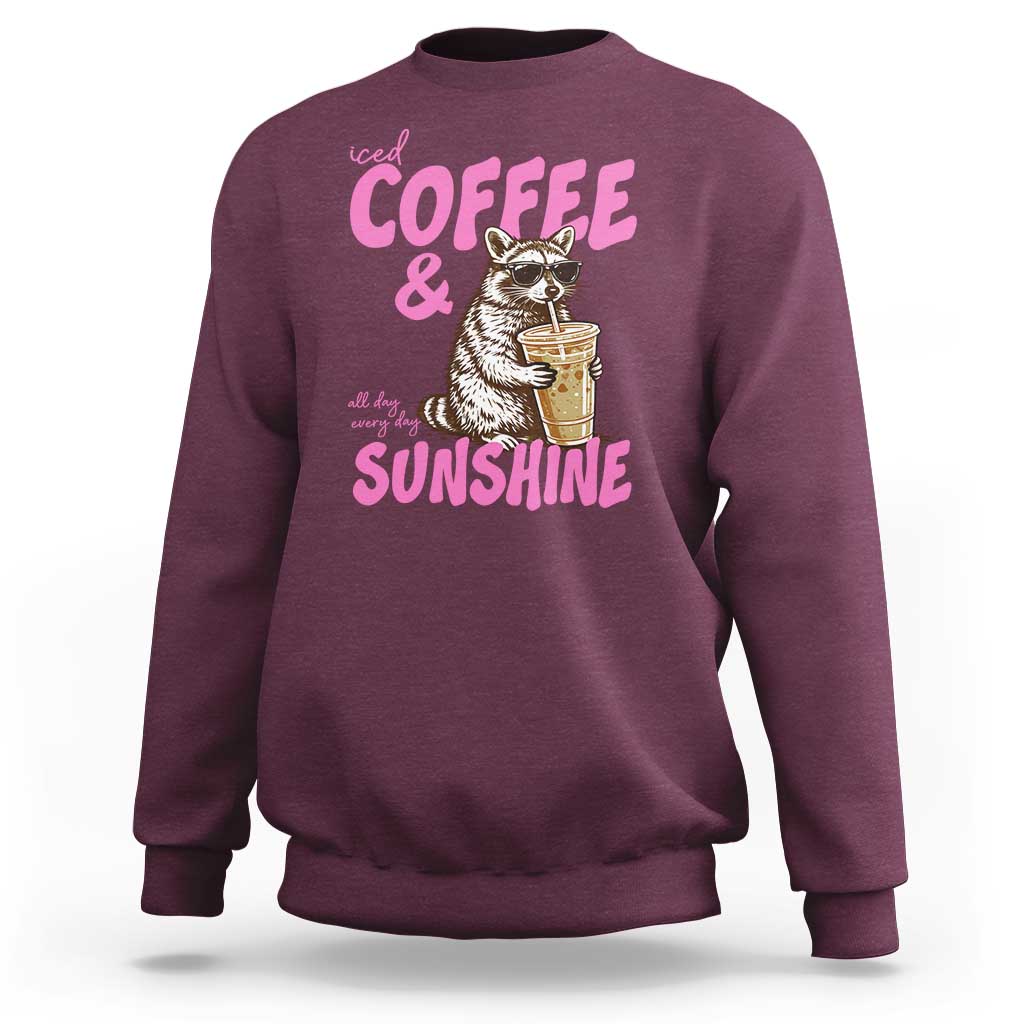 Iced Coffee and Sunshine Sweatshirt Funny Raccoon Summer Coffee Lover Gift