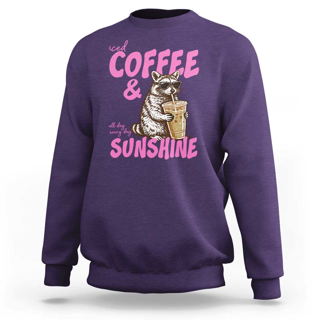 Iced Coffee and Sunshine Sweatshirt Funny Raccoon Summer Coffee Lover Gift