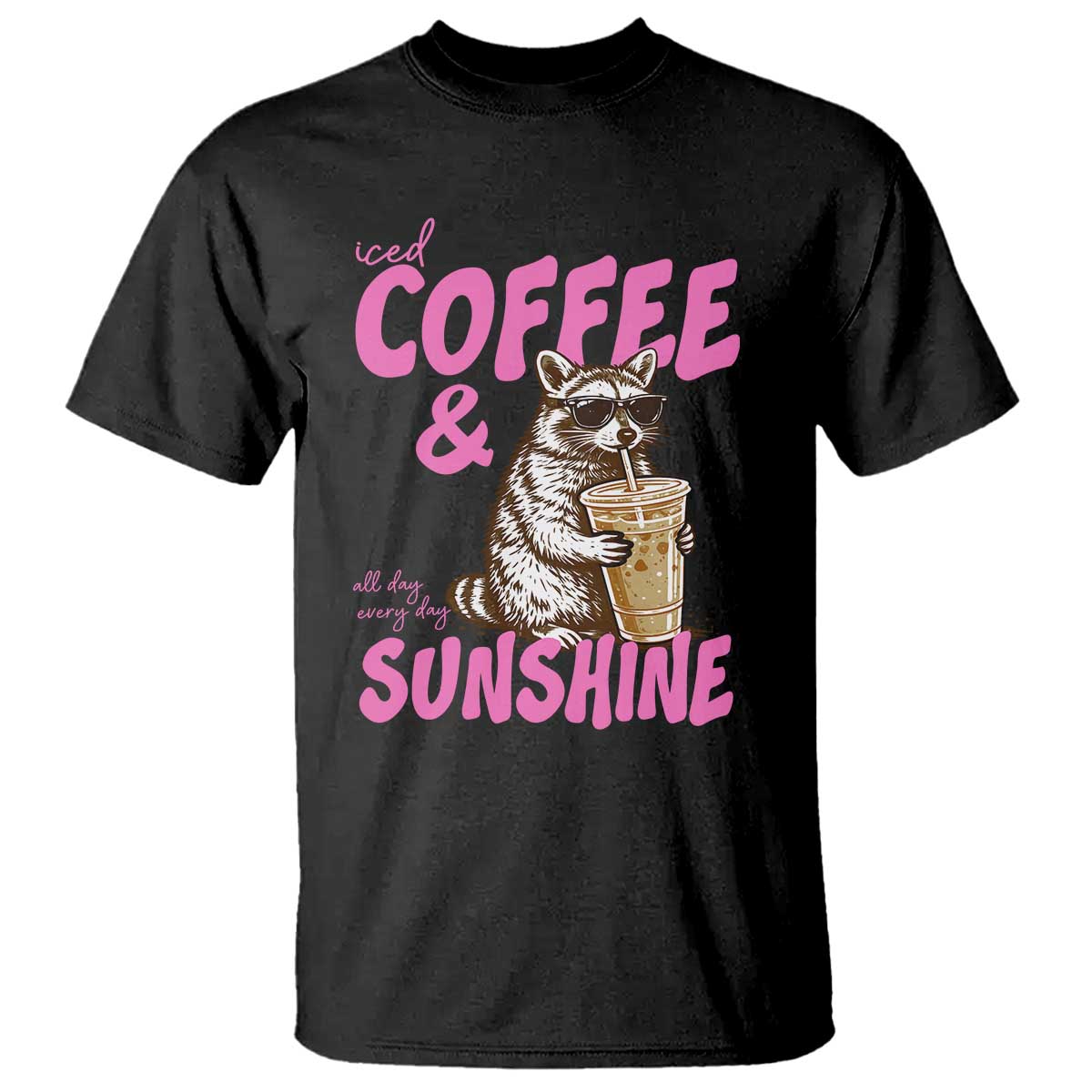Iced Coffee and Sunshine T Shirt Funny Raccoon Summer Coffee Lover Gift