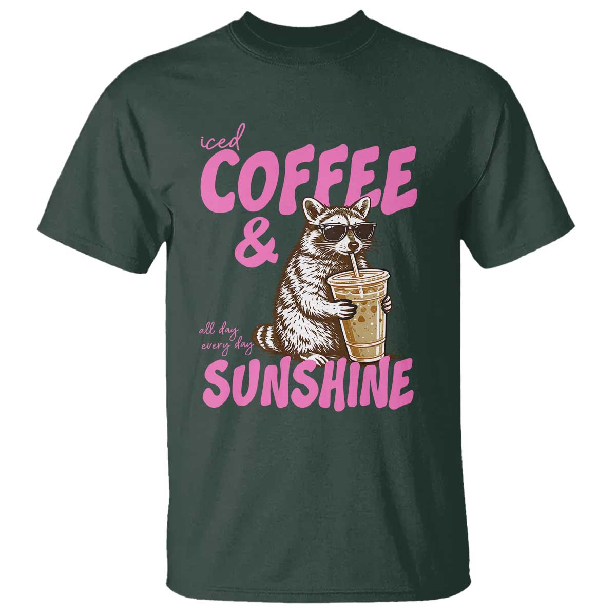Iced Coffee and Sunshine T Shirt Funny Raccoon Summer Coffee Lover Gift