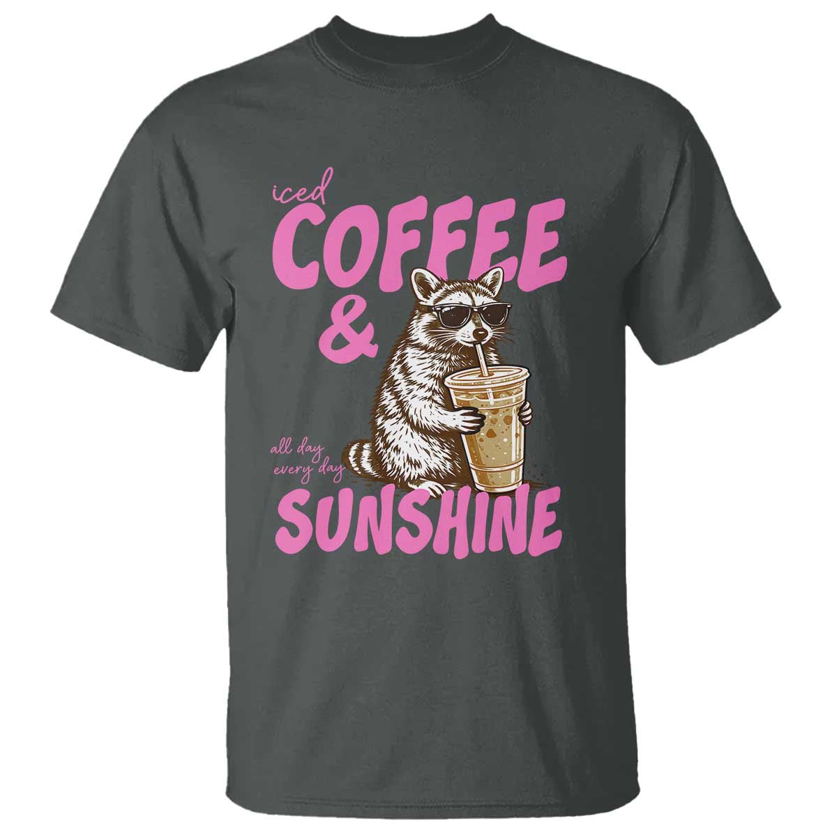 Iced Coffee and Sunshine T Shirt Funny Raccoon Summer Coffee Lover Gift