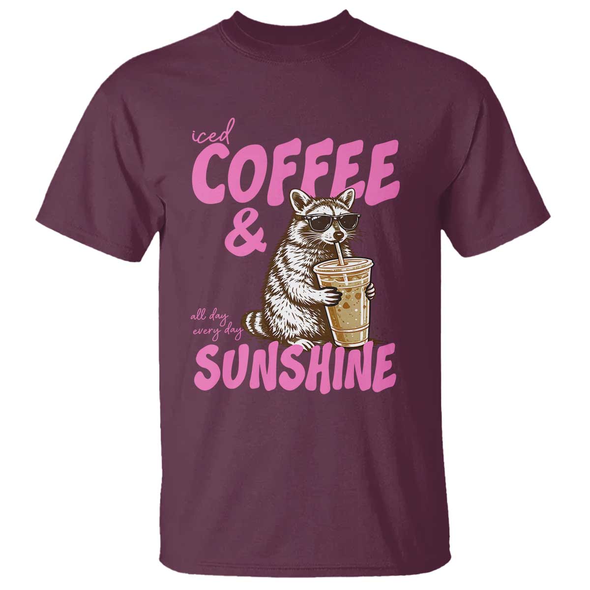Iced Coffee and Sunshine T Shirt Funny Raccoon Summer Coffee Lover Gift