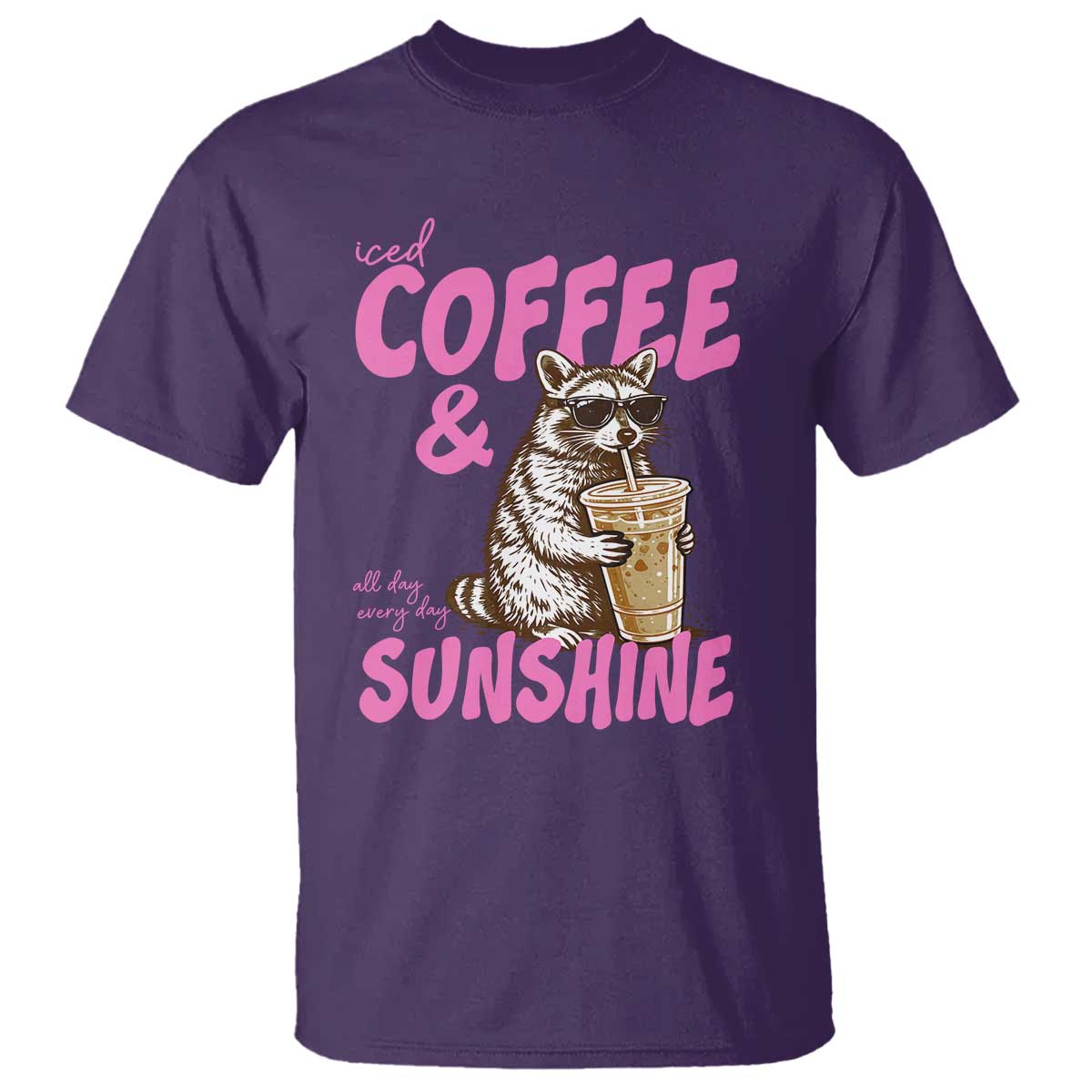 Iced Coffee and Sunshine T Shirt Funny Raccoon Summer Coffee Lover Gift