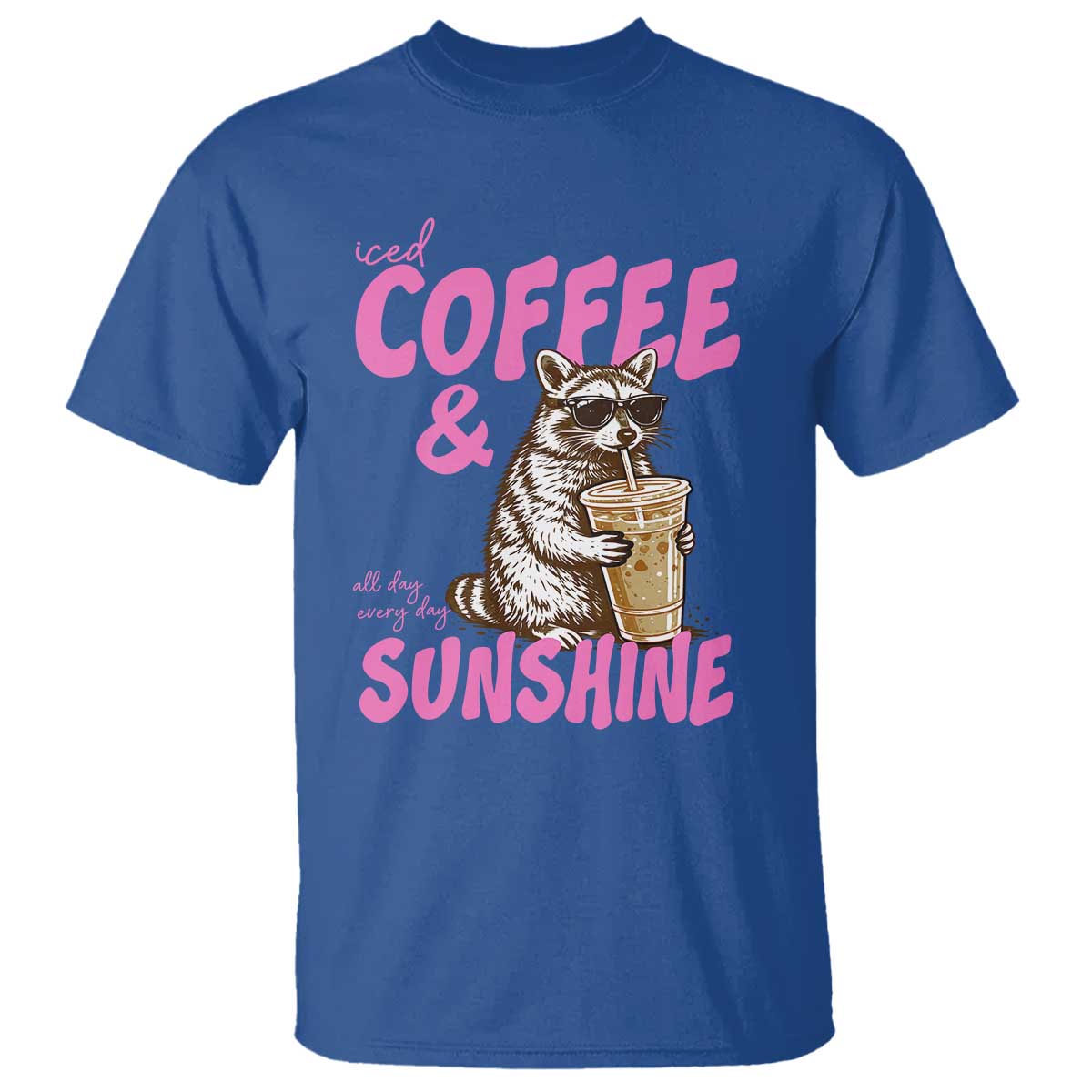 Iced Coffee and Sunshine T Shirt Funny Raccoon Summer Coffee Lover Gift