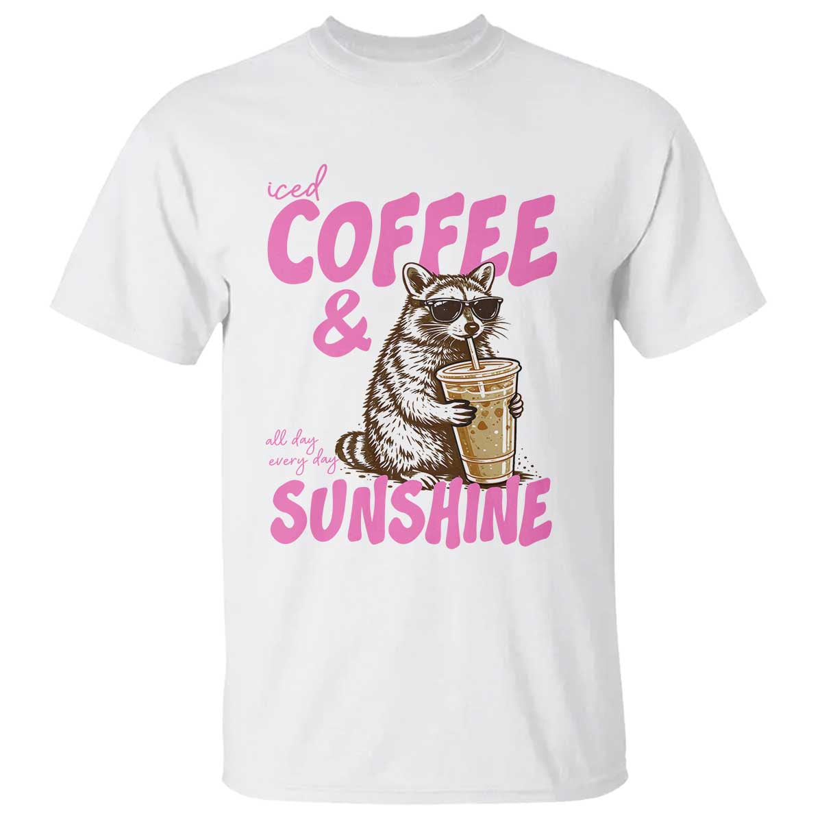 Iced Coffee and Sunshine T Shirt Funny Raccoon Summer Coffee Lover Gift