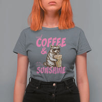 Iced Coffee and Sunshine T Shirt For Women Funny Raccoon Summer Coffee Lover Gift