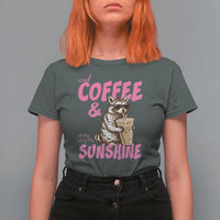 Iced Coffee and Sunshine T Shirt For Women Funny Raccoon Summer Coffee Lover Gift
