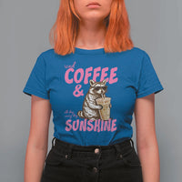 Iced Coffee and Sunshine T Shirt For Women Funny Raccoon Summer Coffee Lover Gift