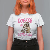 Iced Coffee and Sunshine T Shirt For Women Funny Raccoon Summer Coffee Lover Gift
