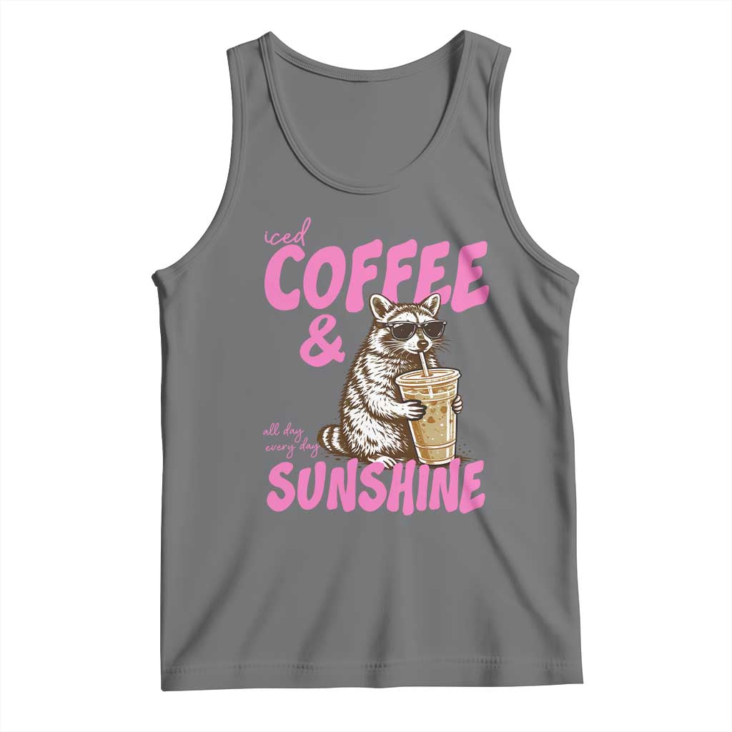 Iced Coffee and Sunshine Tank Top Funny Raccoon Summer Coffee Lover Gift