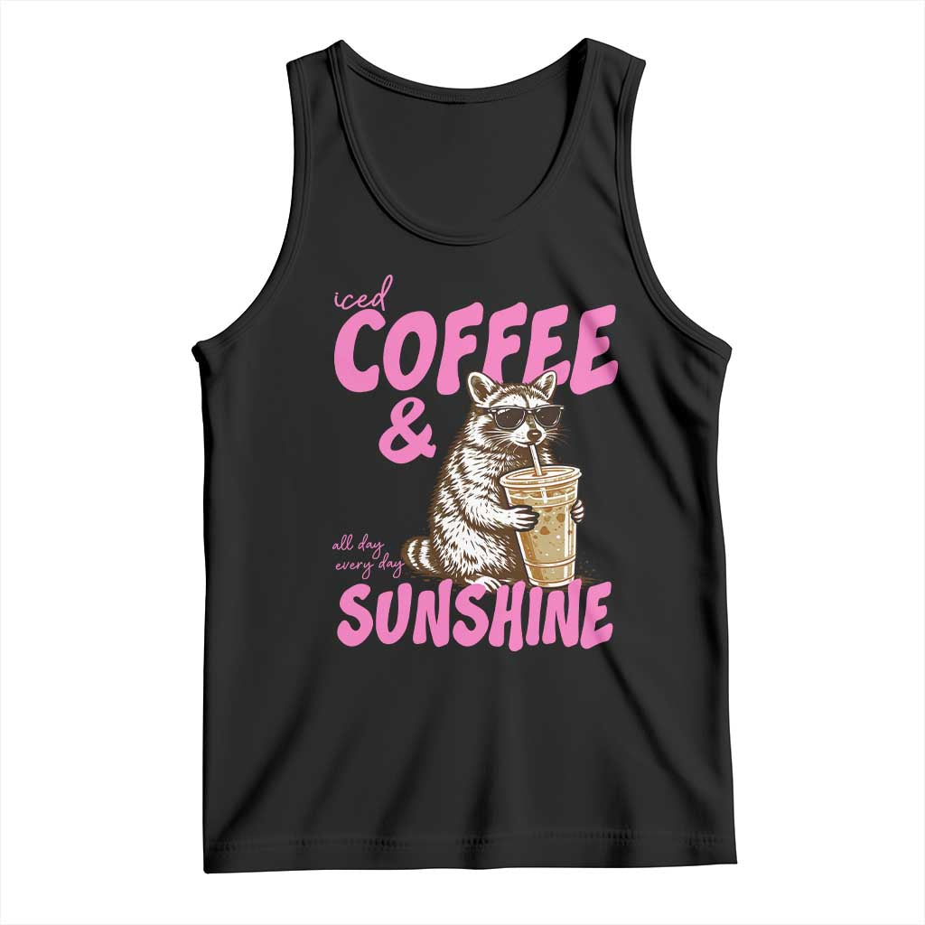 Iced Coffee and Sunshine Tank Top Funny Raccoon Summer Coffee Lover Gift