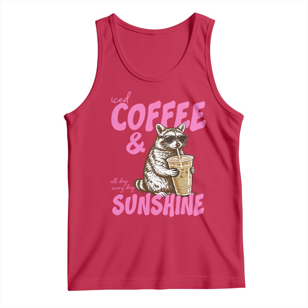 Iced Coffee and Sunshine Tank Top Funny Raccoon Summer Coffee Lover Gift