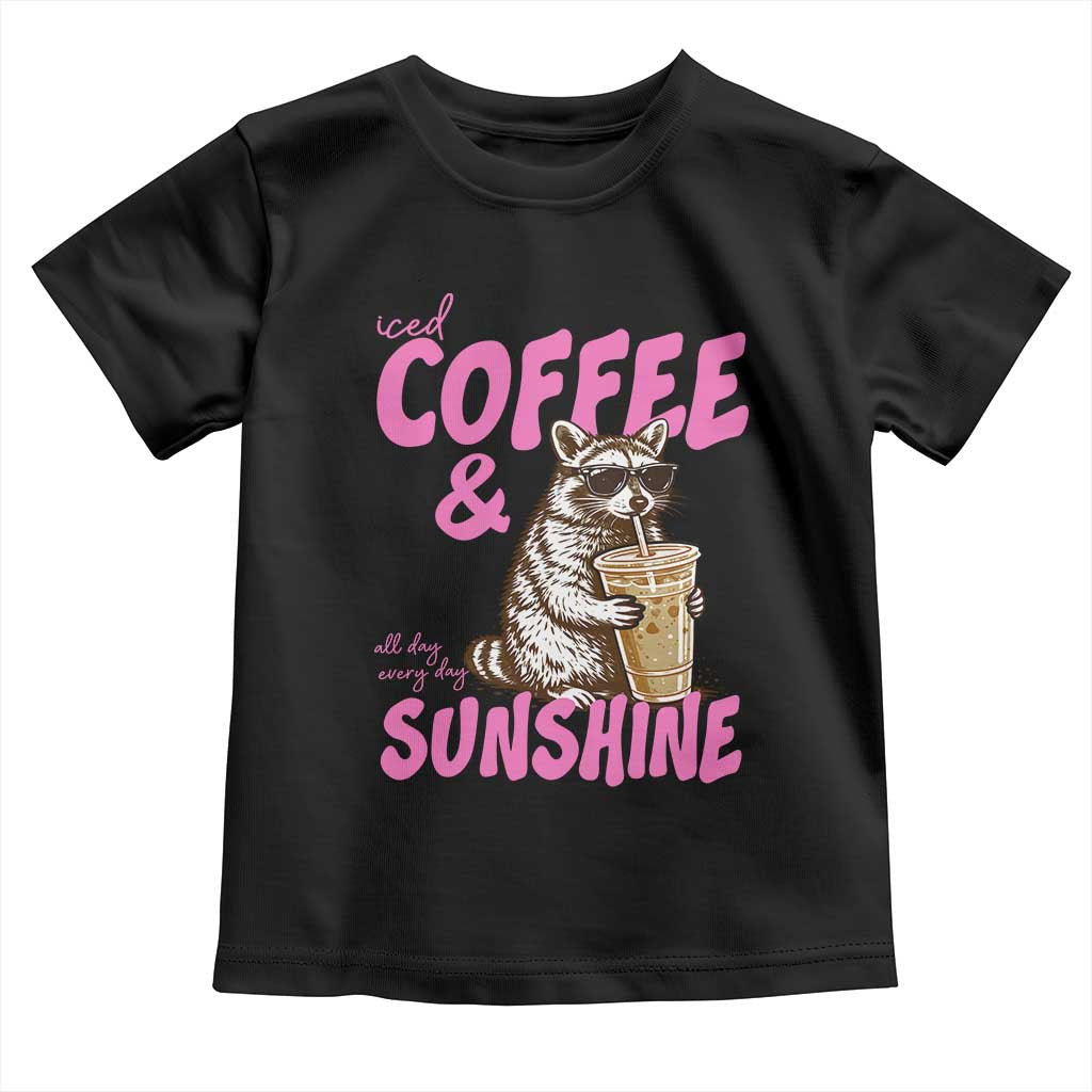 Iced Coffee and Sunshine Toddler T Shirt Funny Raccoon Summer Coffee Lover Gift