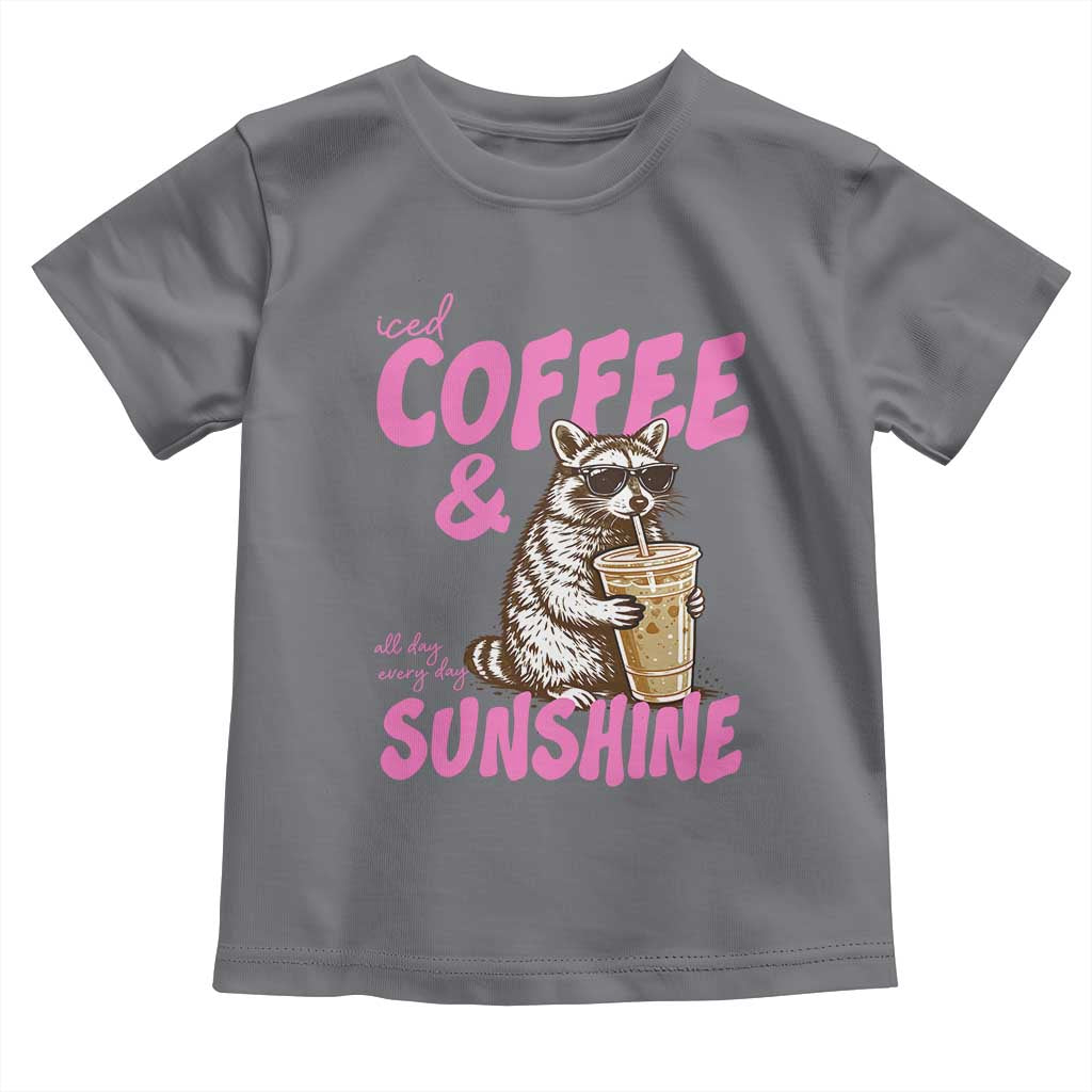 Iced Coffee and Sunshine Toddler T Shirt Funny Raccoon Summer Coffee Lover Gift