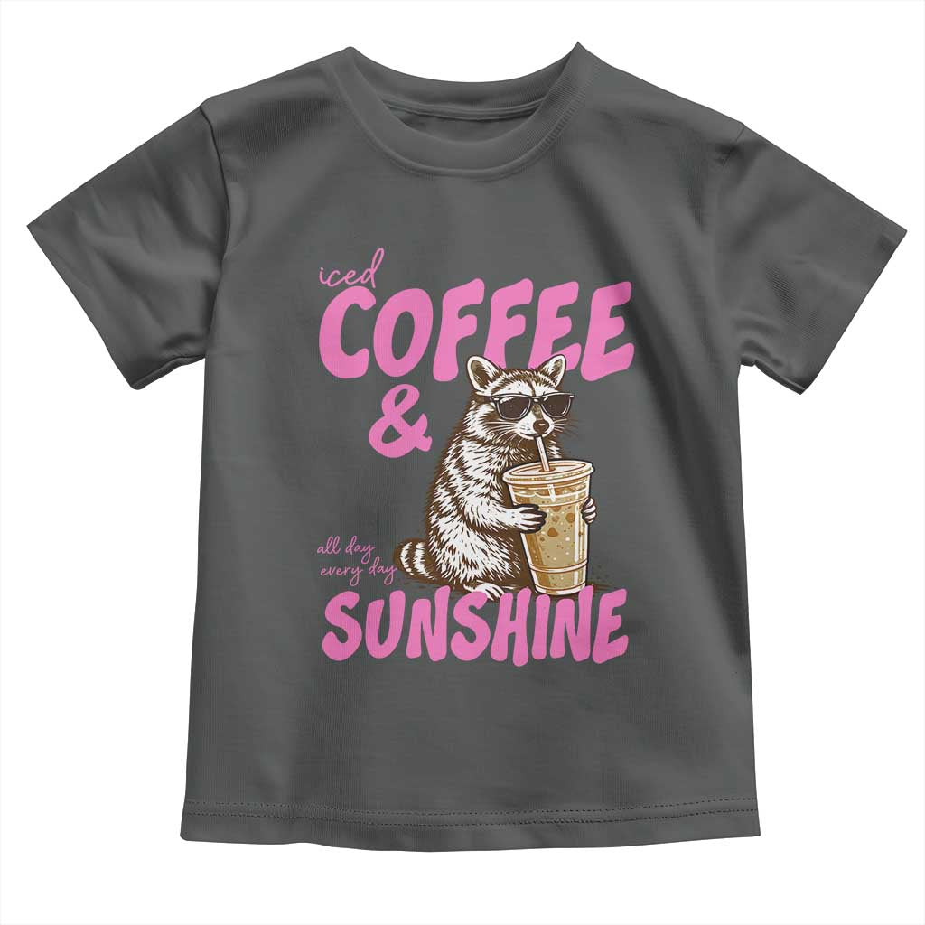 Iced Coffee and Sunshine Toddler T Shirt Funny Raccoon Summer Coffee Lover Gift
