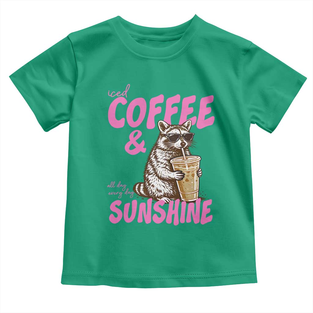 Iced Coffee and Sunshine Toddler T Shirt Funny Raccoon Summer Coffee Lover Gift
