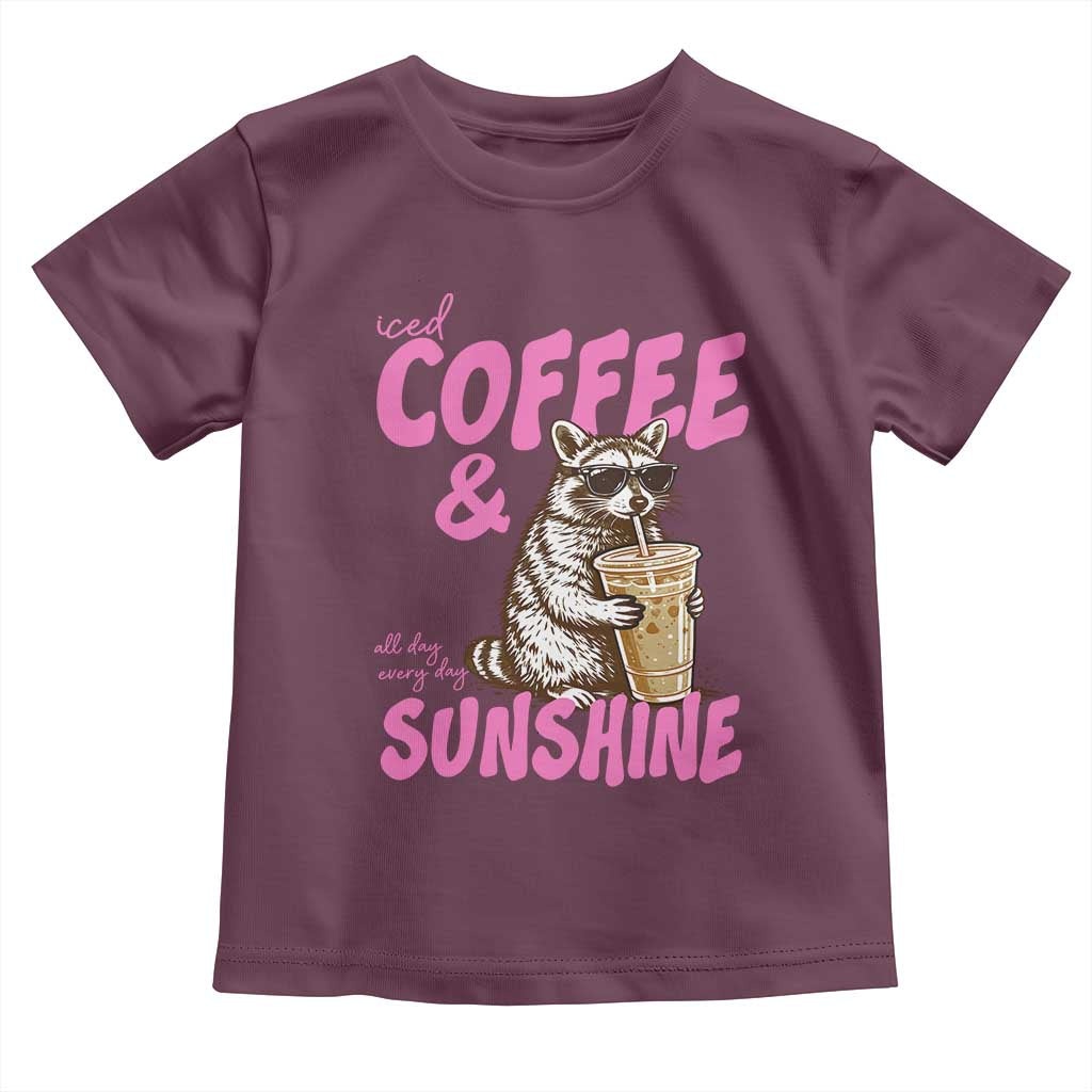 Iced Coffee and Sunshine Toddler T Shirt Funny Raccoon Summer Coffee Lover Gift