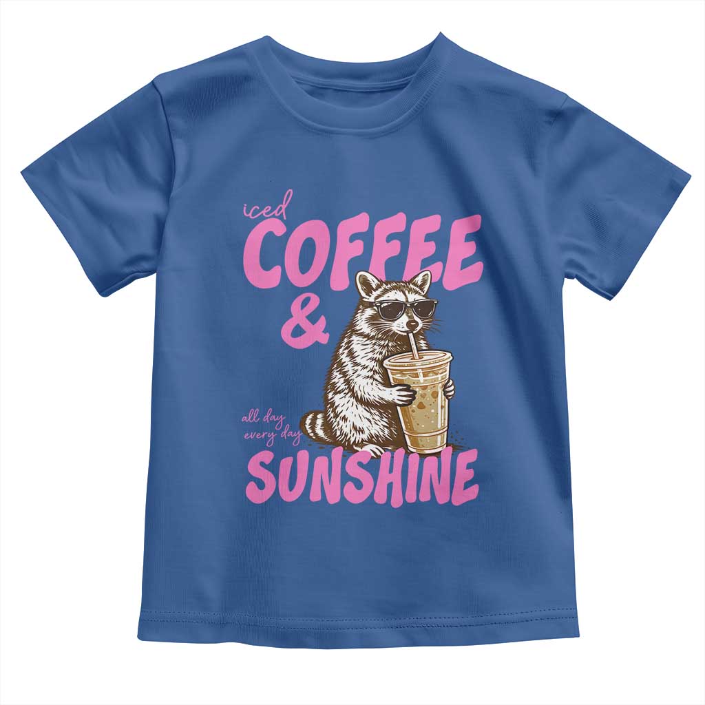 Iced Coffee and Sunshine Toddler T Shirt Funny Raccoon Summer Coffee Lover Gift