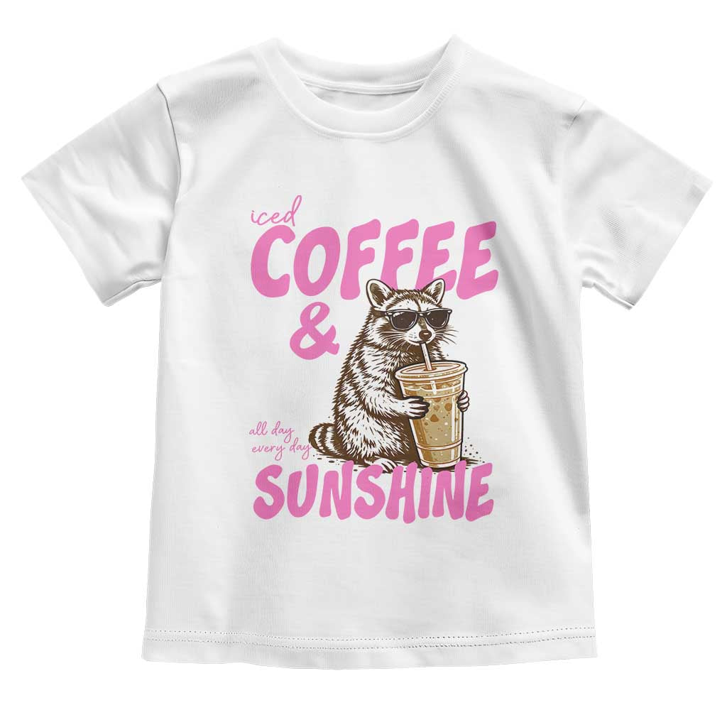 Iced Coffee and Sunshine Toddler T Shirt Funny Raccoon Summer Coffee Lover Gift
