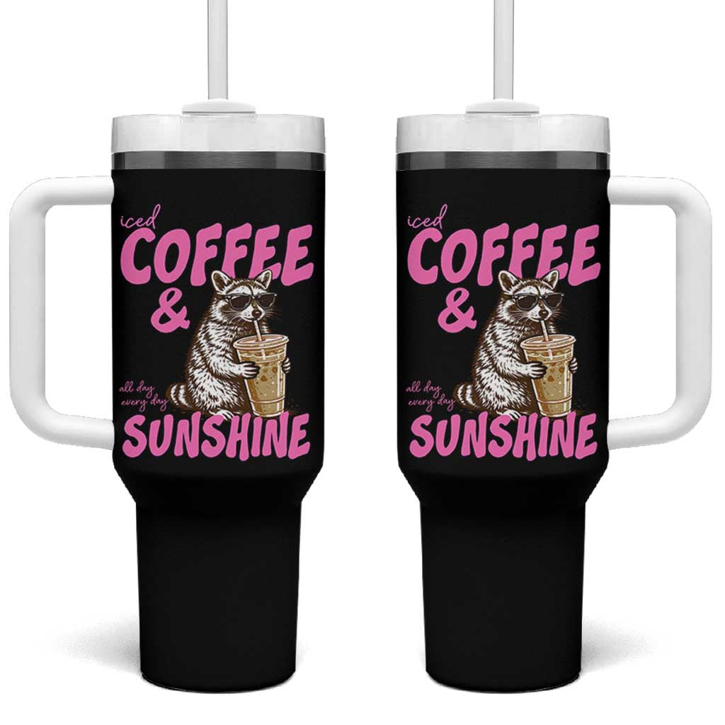 Iced Coffee and Sunshine Tumbler With Handle Funny Raccoon Summer Coffee Lover Gift