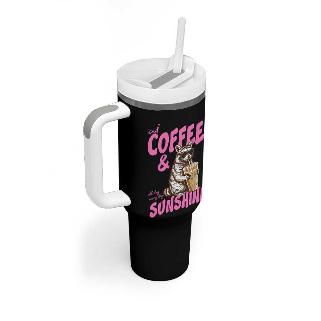 Iced Coffee and Sunshine Tumbler With Handle Funny Raccoon Summer Coffee Lover Gift