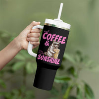 Iced Coffee and Sunshine Tumbler With Handle Funny Raccoon Summer Coffee Lover Gift