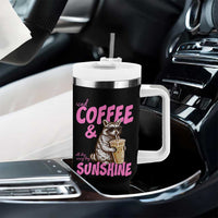 Iced Coffee and Sunshine Tumbler With Handle Funny Raccoon Summer Coffee Lover Gift