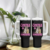 Iced Coffee and Sunshine Tumbler With Handle Funny Raccoon Summer Coffee Lover Gift