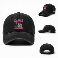 Iced Coffee and Sunshine Washed Cotton Baseball Cap Funny Raccoon Summer Coffee Lover Gift
