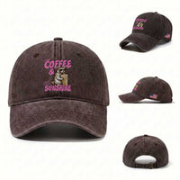 Iced Coffee and Sunshine Washed Cotton Baseball Cap Funny Raccoon Summer Coffee Lover Gift