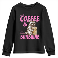 Iced Coffee and Sunshine Youth Sweatshirt Funny Raccoon Summer Coffee Lover Gift