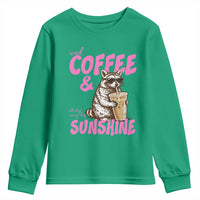 Iced Coffee and Sunshine Youth Sweatshirt Funny Raccoon Summer Coffee Lover Gift
