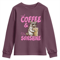 Iced Coffee and Sunshine Youth Sweatshirt Funny Raccoon Summer Coffee Lover Gift