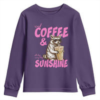 Iced Coffee and Sunshine Youth Sweatshirt Funny Raccoon Summer Coffee Lover Gift