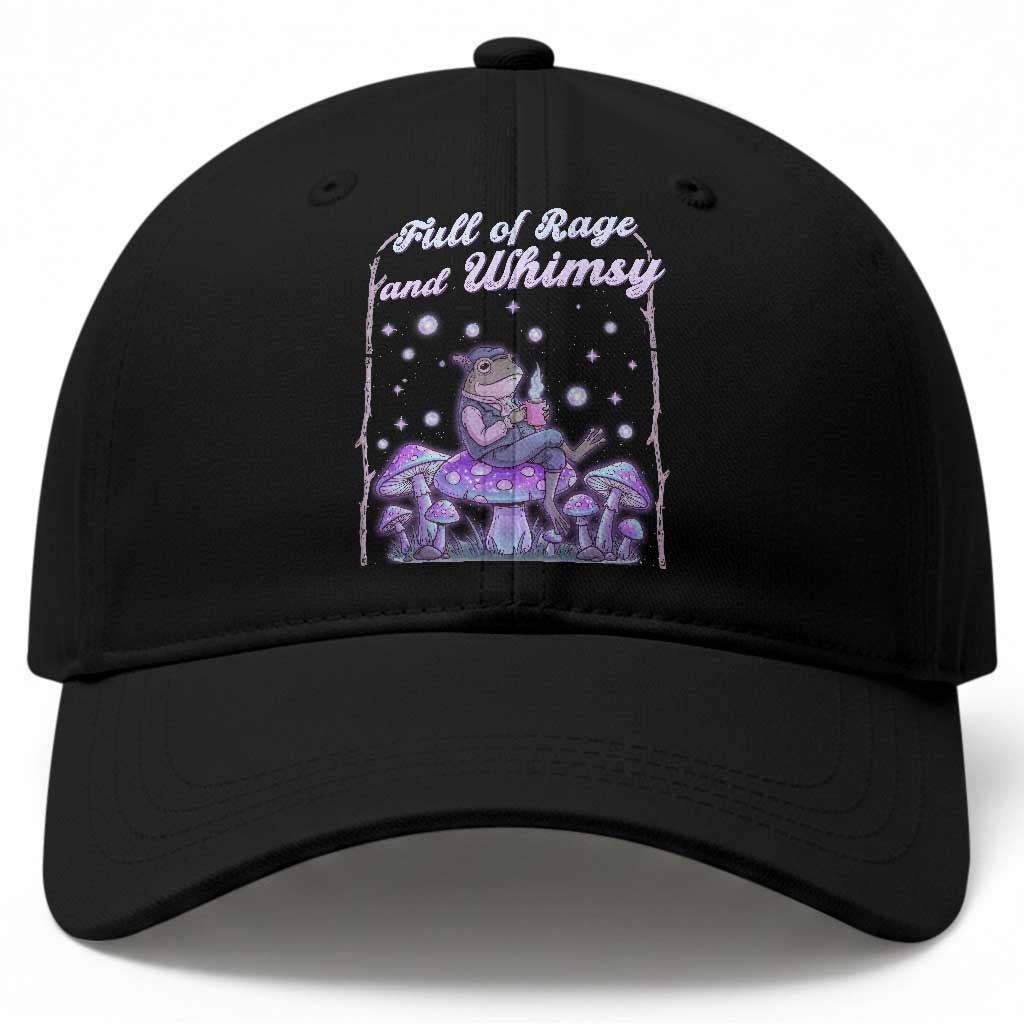 Full of Rage and Whimsy Baseball Cap Funny Cottagecore Frog Coffee Whimsical Aesthetic