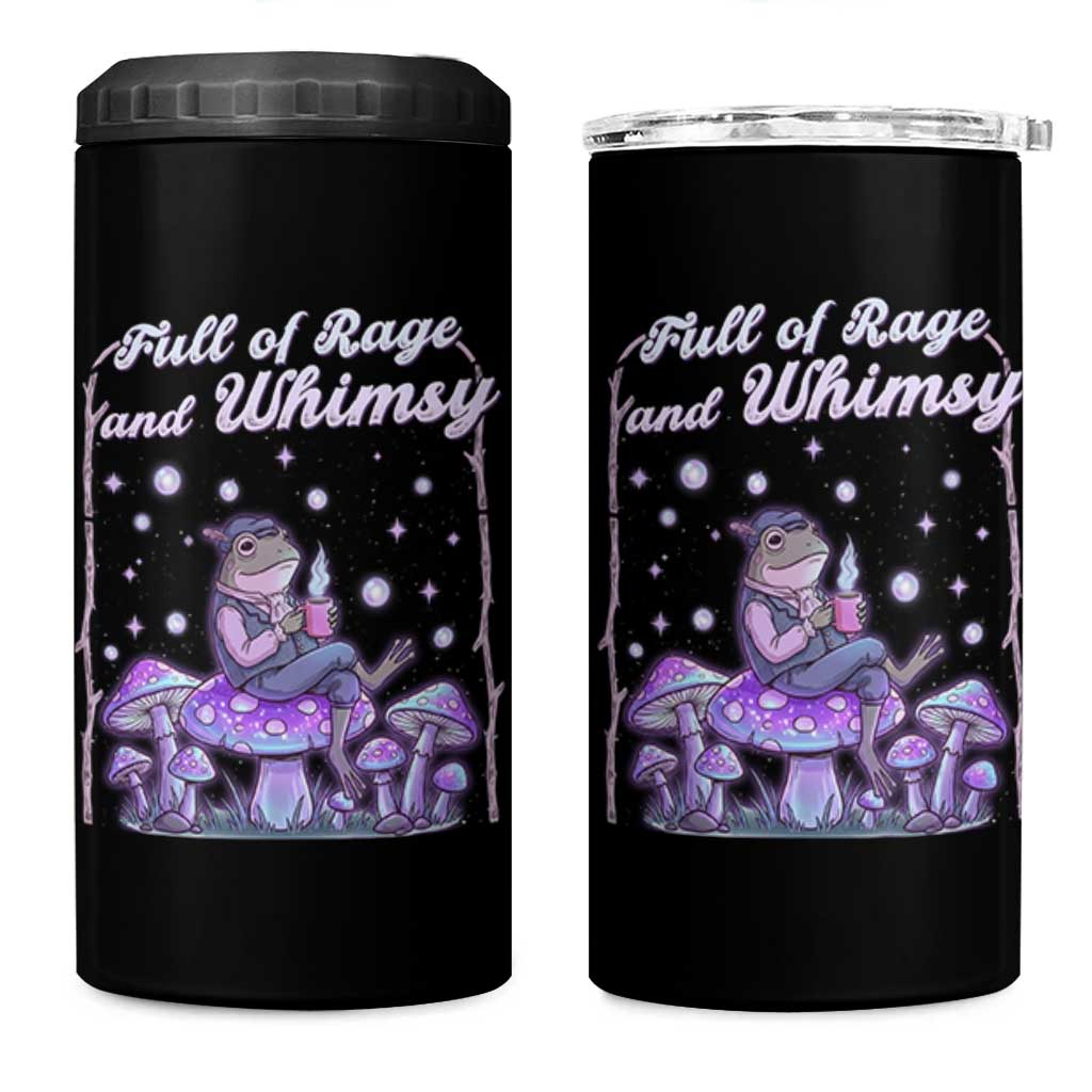 Full of Rage and Whimsy 4 in 1 Can Cooler Tumbler Funny Cottagecore Frog Coffee Whimsical Aesthetic